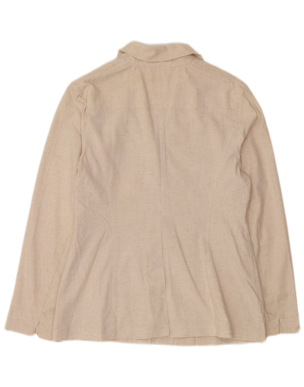 Marks & Spencer Womens 4 Button Blazer Jacket UK 16 Large Beige Viscose