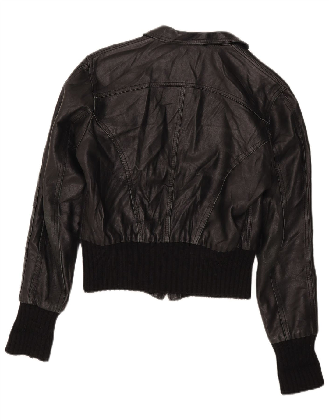Bata and More Womens Crop Leather Jacket IT 46 Large Black