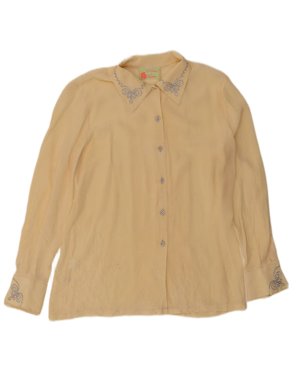 Vintage Womens Shirt Blouse UK 16 Large Yellow Silk
