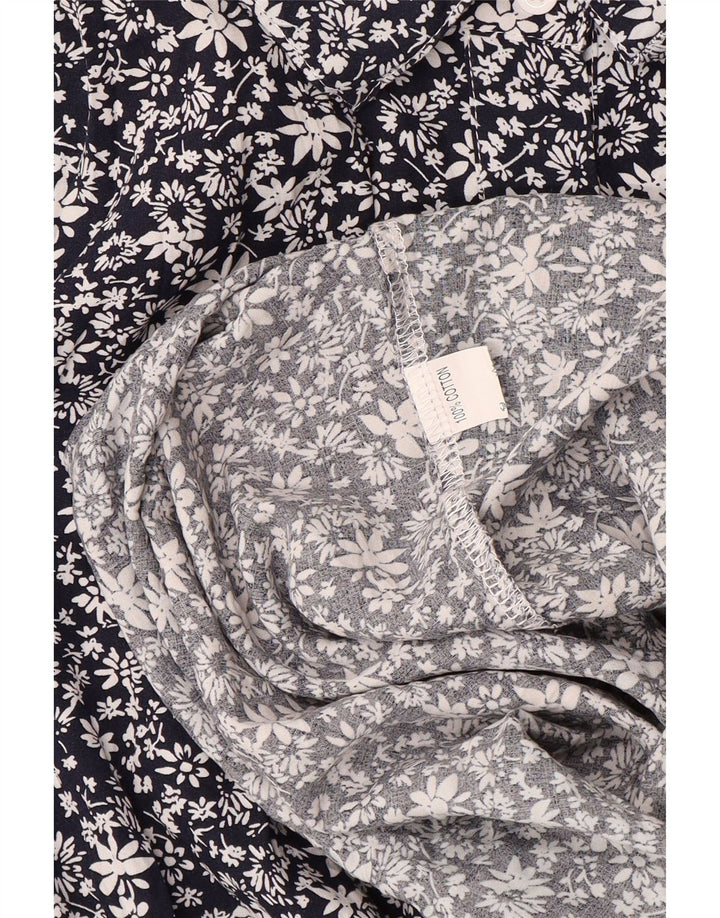 VINTAGE Womens Long Sleeve Maxi Dress UK 14 Large Navy Blue Floral Cotton