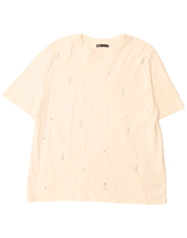 Zara Womens T-Shirt Top UK 14 Medium White Cotton