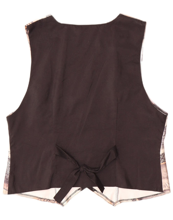 VINTAGE Womens Abstract Pattern Waistcoat EU 44 Large Brown Polyester