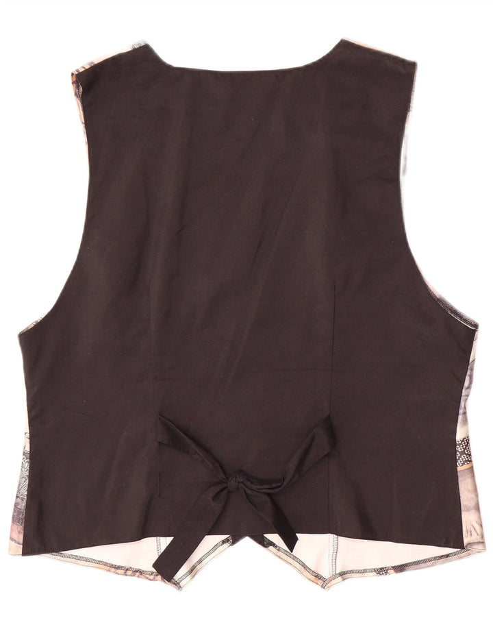 VINTAGE Womens Abstract Pattern Waistcoat EU 44 Large Brown Polyester