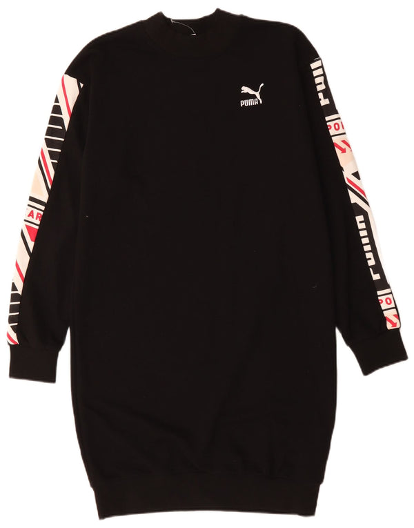 Puma Womens Oversized Graphic Jumper Dress UK 6 XS Black Colourblock Cotton