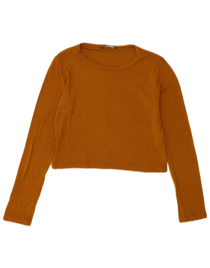 Zara Womens Crop Top Long Sleeve UK 12 Medium Brown Viscose