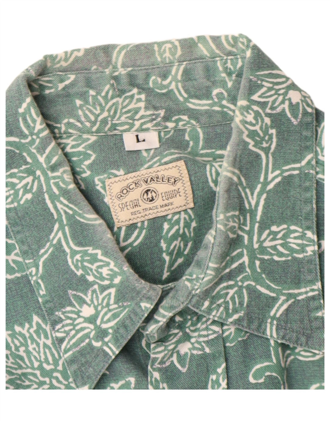 Vintage Mens Shirt Large Green Floral Viscose