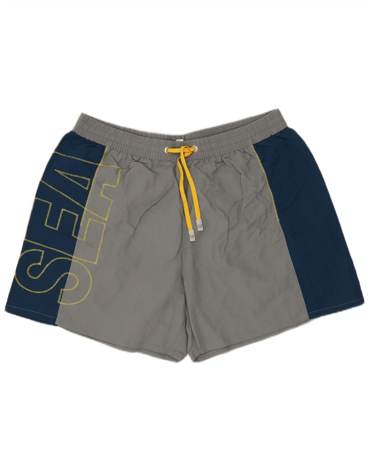 SERGIO TACCHINI Mens Graphic Swimming Shorts XL Grey Colourblock Polyamide