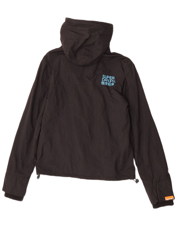 Superdry Womens Hooded Windbreaker Jacket UK 14 Medium Black Nylon