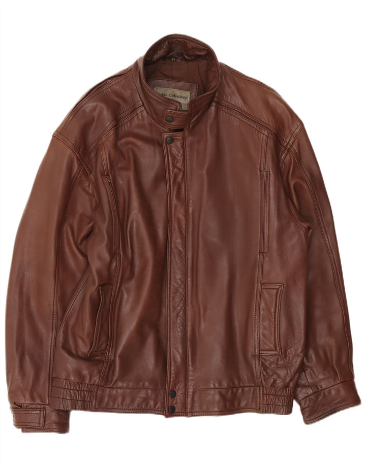 NOBLE Mens Loose Fit Leather Jacket EU 44 XS Brown Leather