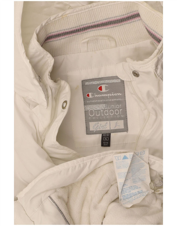 CHAMPION Girls Hooded Windbreaker Jacket 13-14 Years XL White Polyester