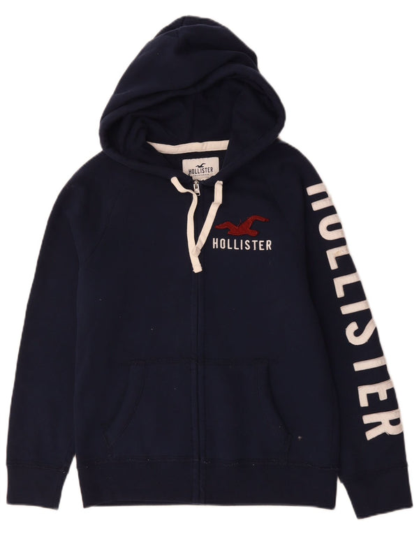 Hollister Mens Graphic Zip Hoodie Sweater XS Navy Blue Cotton