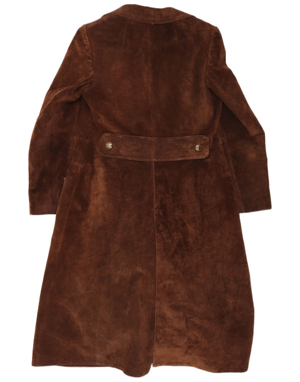 Vintage Womens Suede Double Breasted Coat UK 10 Small Brown