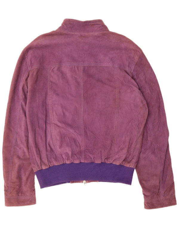 VINTAGE Mens Suede Bomber Jacket UK 38 Medium Purple Leather