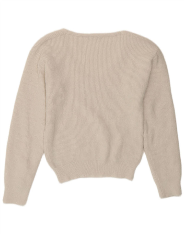 Zara Womens V-Neck Jumper Sweater UK 10 Small White Polyester