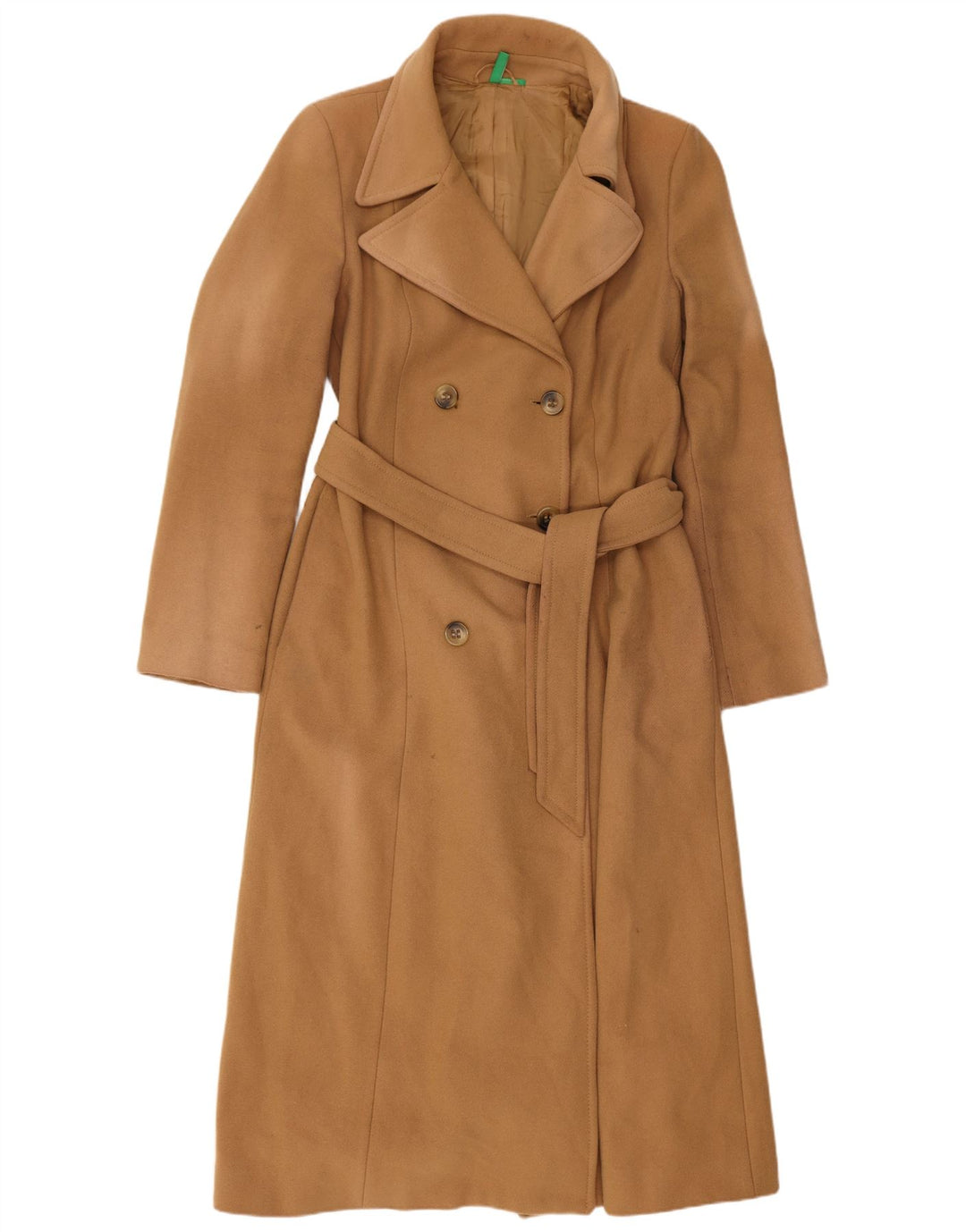 Benetton Womens Double Breasted Coat IT 44 Medium Beige Wool