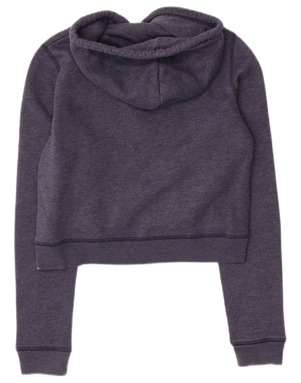 Hollister Womens Graphic Crop Hoodie Jumper UK 6 XS Navy Blue Cotton