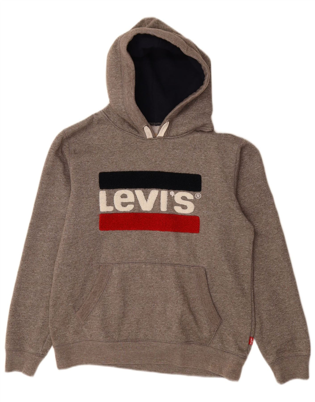 LEVI'S Womens Graphic Hoodie Jumper UK 16 Large  Grey Flecked Cotton