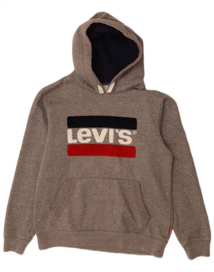 LEVI'S Womens Graphic Hoodie Jumper UK 16 Large  Grey Flecked Cotton