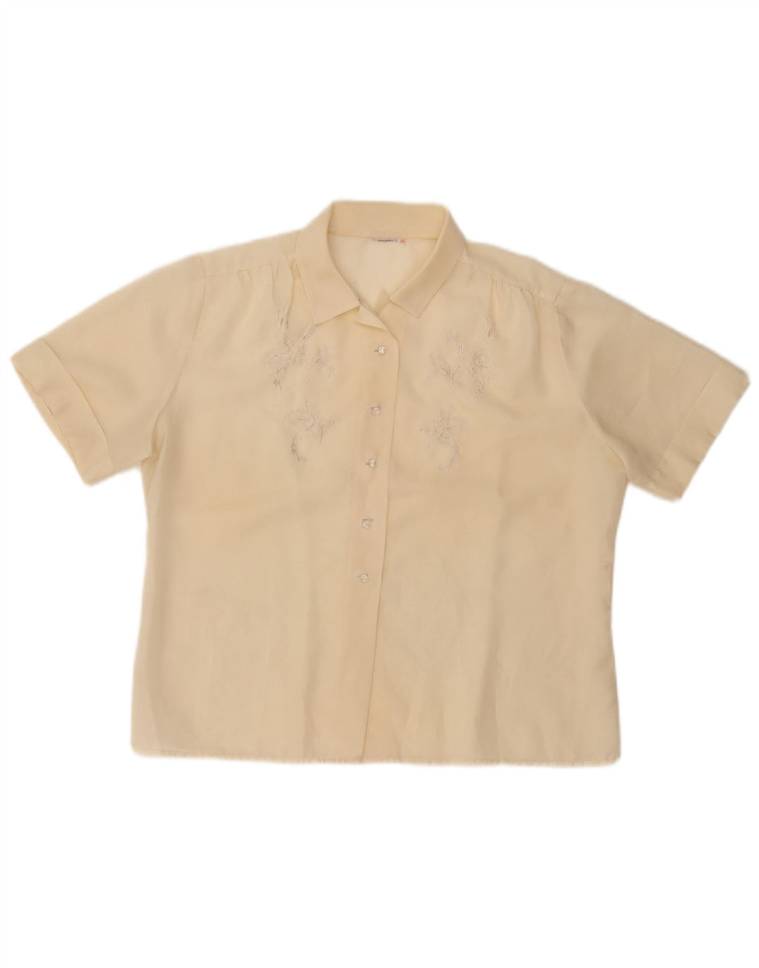 VINTAGE Womens Short Sleeve Shirt Blouse UK 14 Medium Yellow Floral