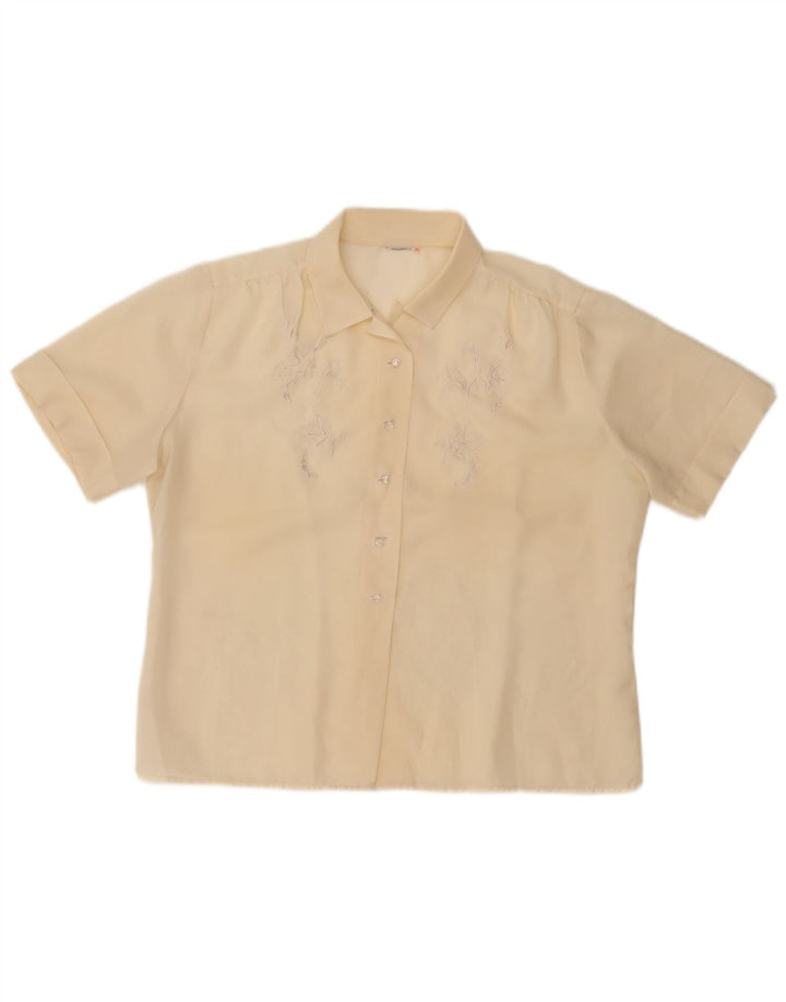 VINTAGE Womens Short Sleeve Shirt Blouse UK 14 Medium Yellow Floral