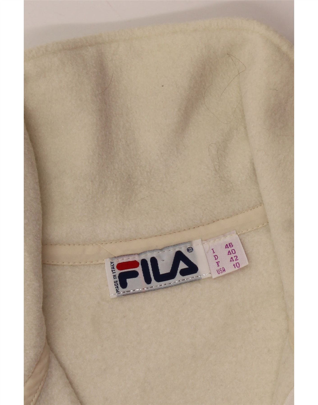 FILA Womens Graphic Zip Neck Fleece Jumper IT 46 Large Off White Geometric