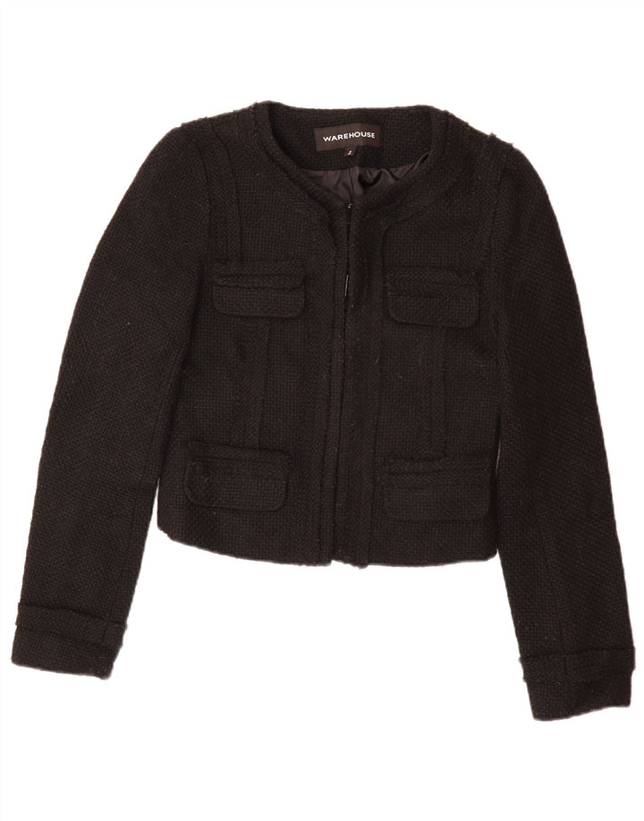 WAREHOUSE Womens Crop Blazer Jacket UK 6 XS Black Polyester
