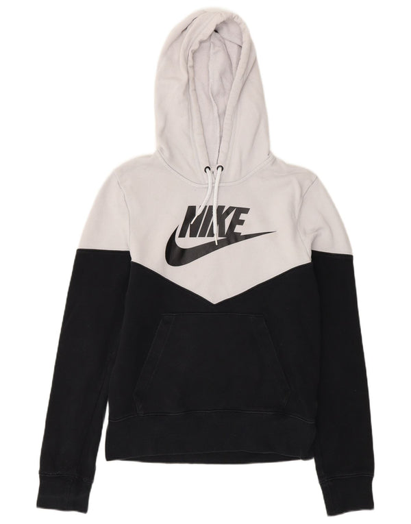 Nike Womens Graphic Hoodie Jumper UK 6 XS White Colourblock Cotton