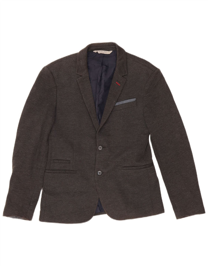 Zara Mens 2 Button Blazer Jacket EU 48 Medium Grey Polyester