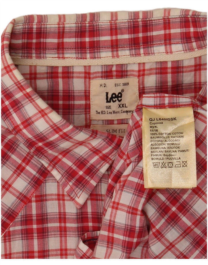 LEE Mens Short Sleeve Slim Fit Shirt 2XL Red Check Cotton