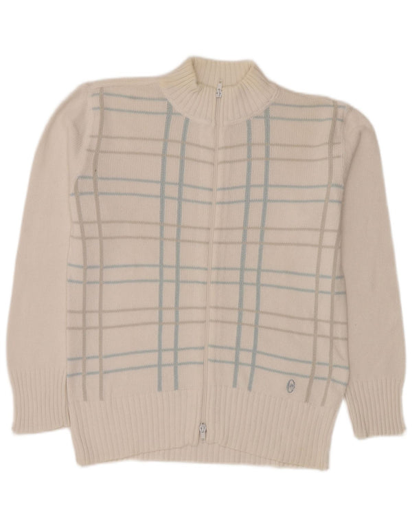 Conte of Florence Womens Full Zip Cardigan Sweater UK 14 Medium White Check