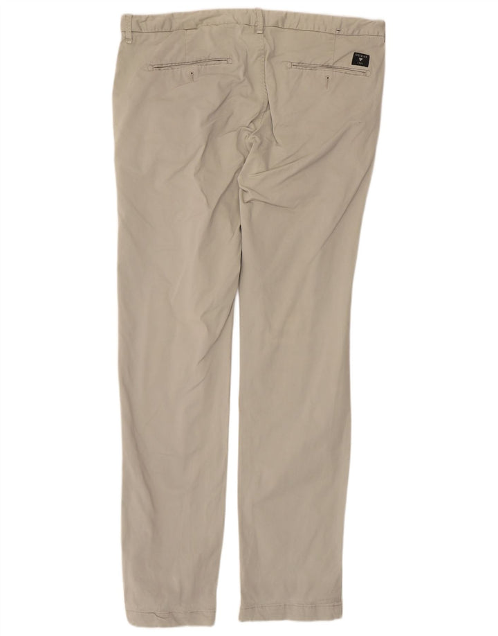 GUESS Mens Slim Chino Trousers W36 L33 Beige Cotton