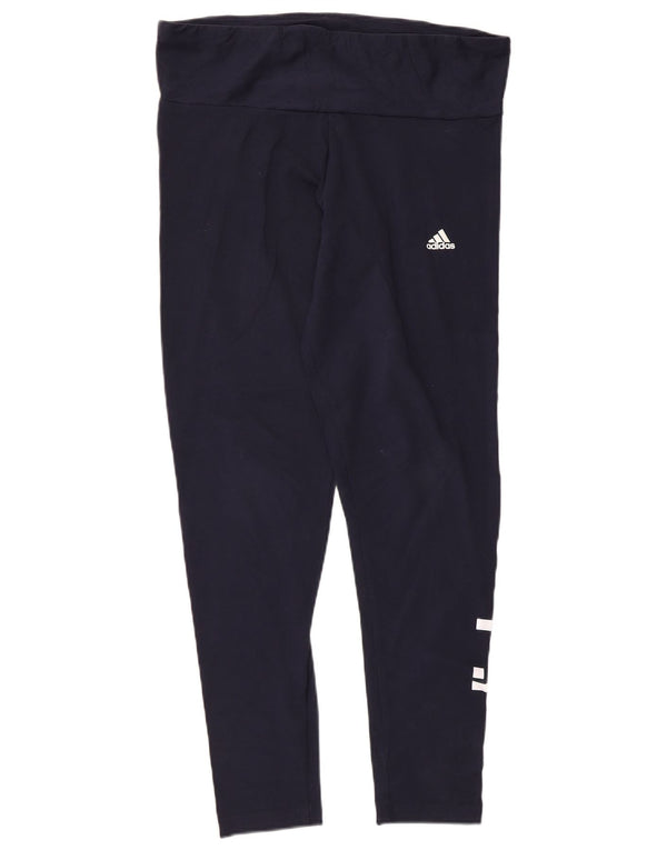 Adidas Womens Tight Fit Graphic Leggings UK 16/18 Large Navy Blue Cotton