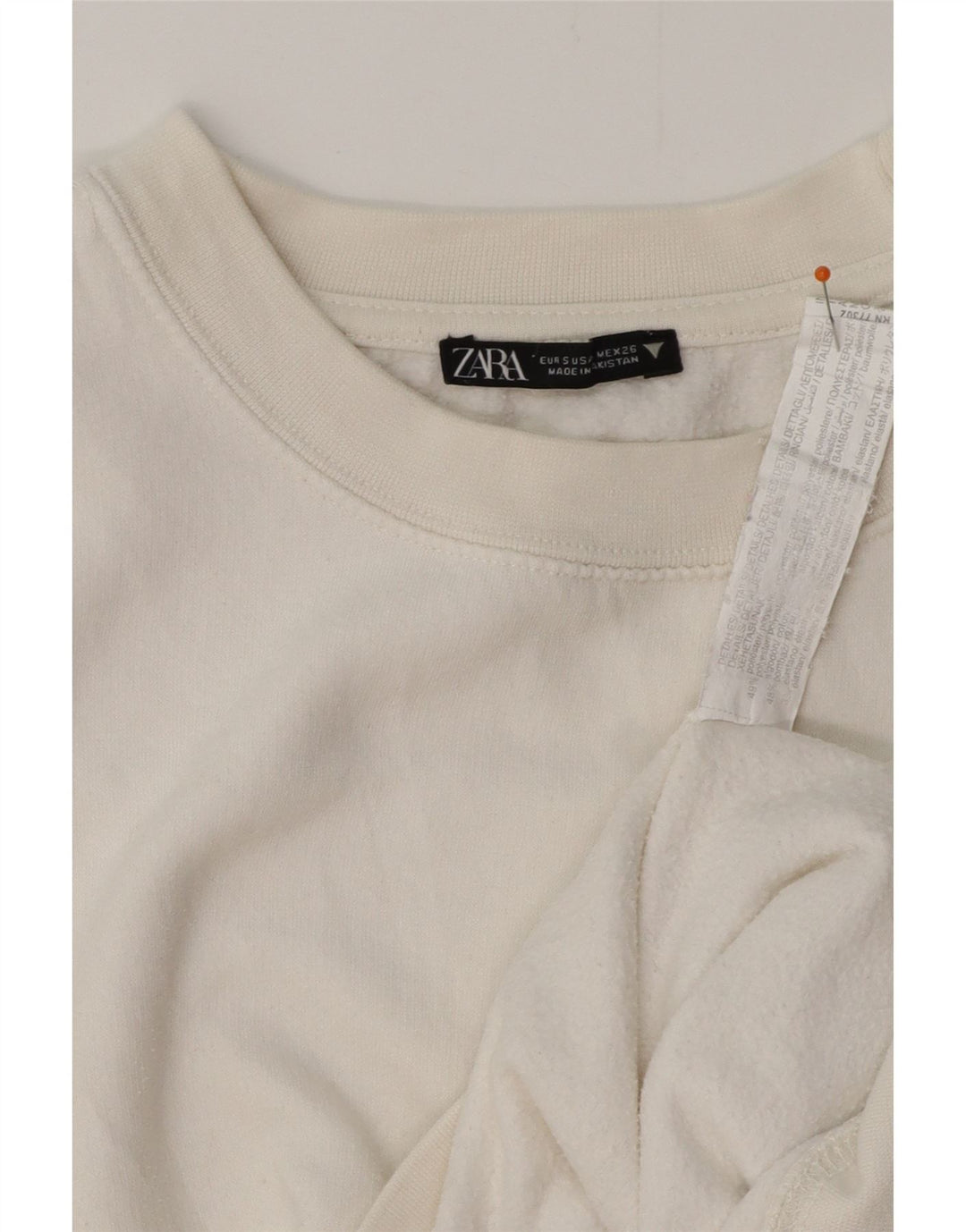 ZARA Womens Oversized Crop Sweatshirt Jumper UK 10 Small White Cotton