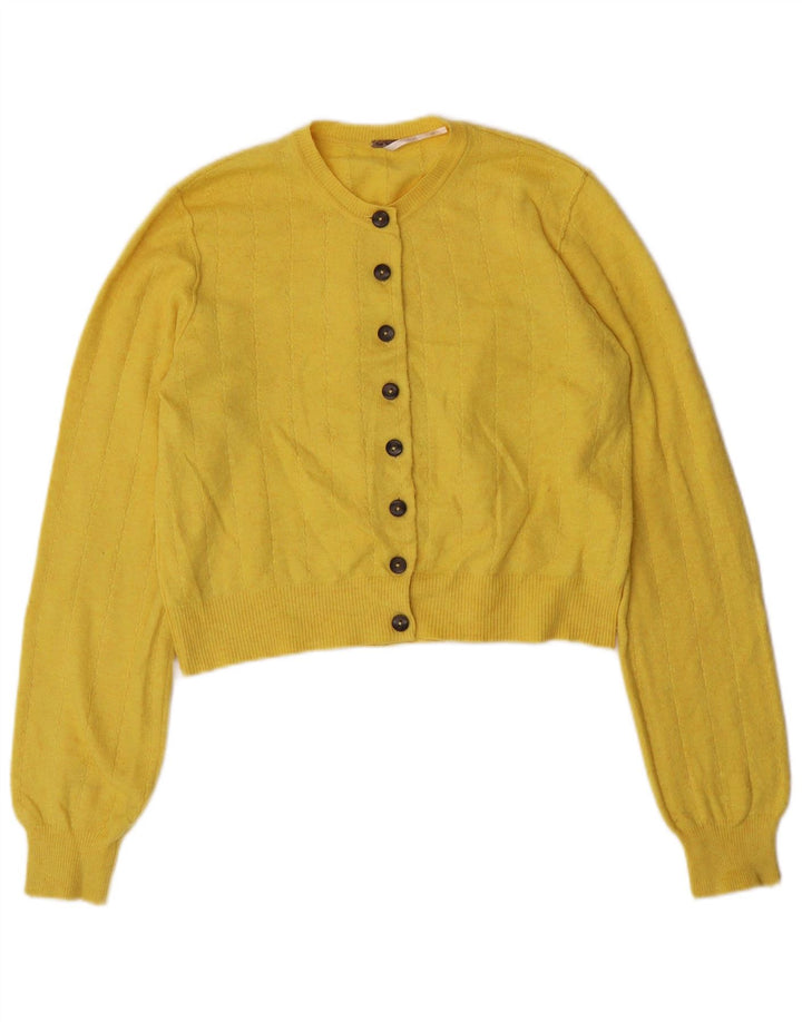 PEPE Jeans Womens Crop Cardigan Sweater UK 10 Small Yellow Polyester