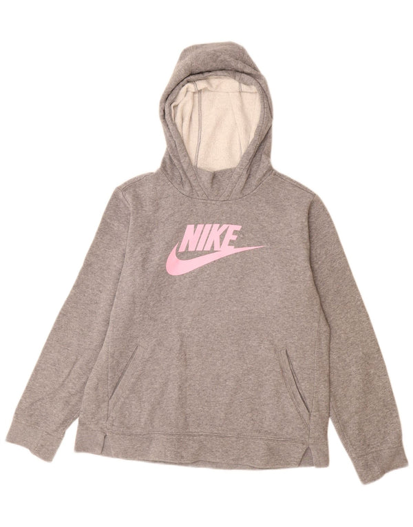 Nike Girls Graphic Standard Fit Hoodie Jumper 13-14 Years XL Grey Flecked