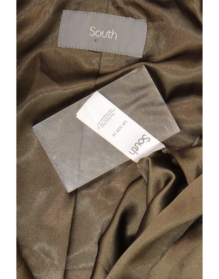 SOUTH Womens Crop Military Leather Jacket UK 24 3XL Khaki Leather