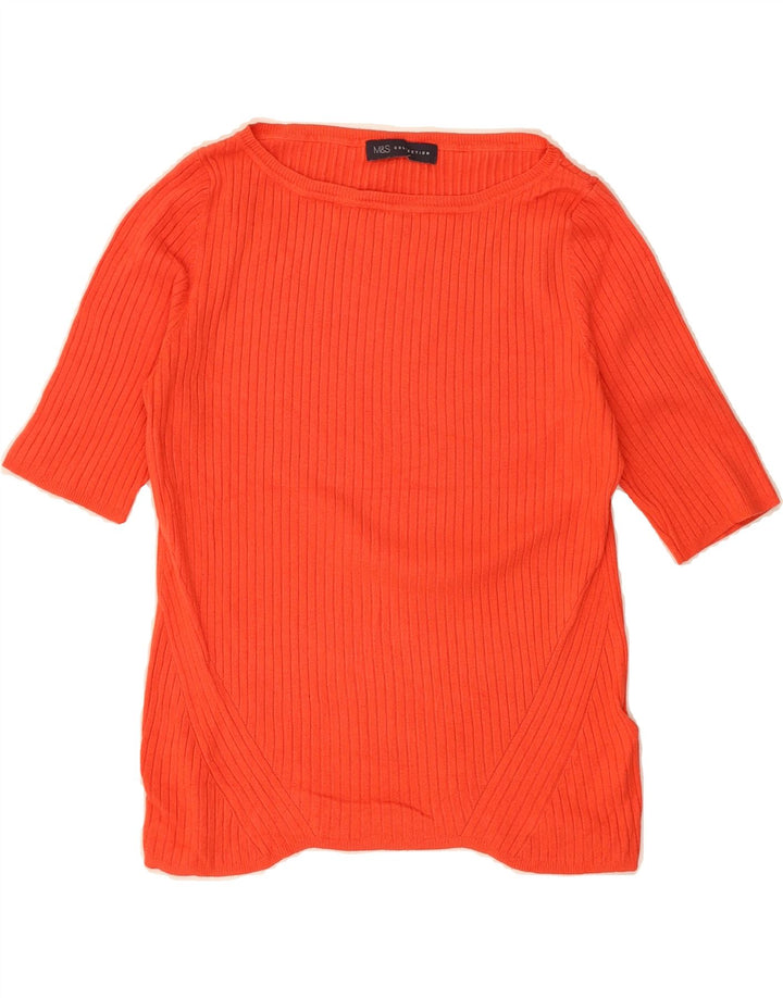 MARKS & SPENCER Womens Boat Neck Jumper Sweater UK 14 Medium Orange Vintage Marks & Spencer and Second-Hand Marks & Spencer from Messina Hembry 