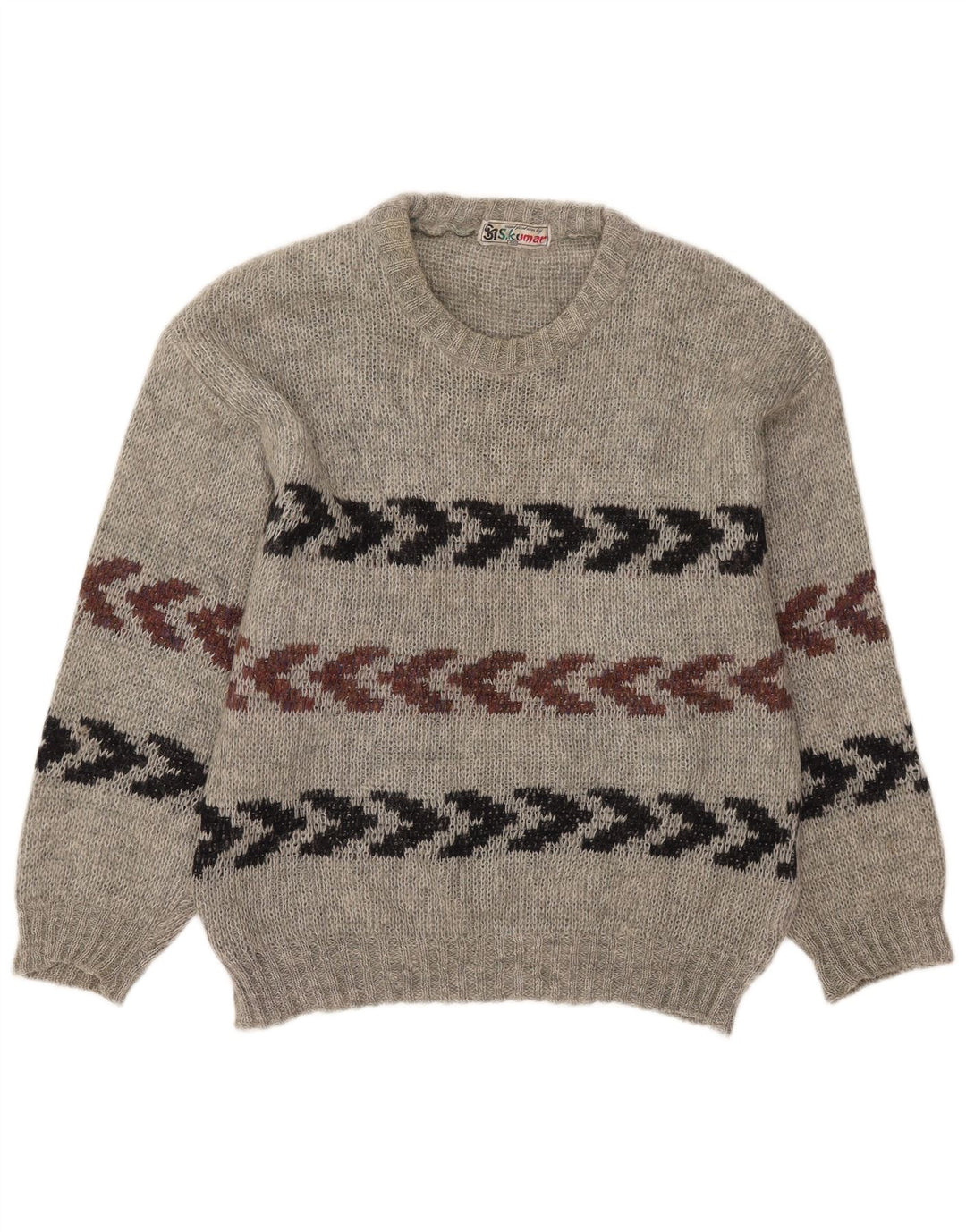 Vintage Mens Crew Neck Jumper Sweater Size 40 Medium Grey Striped