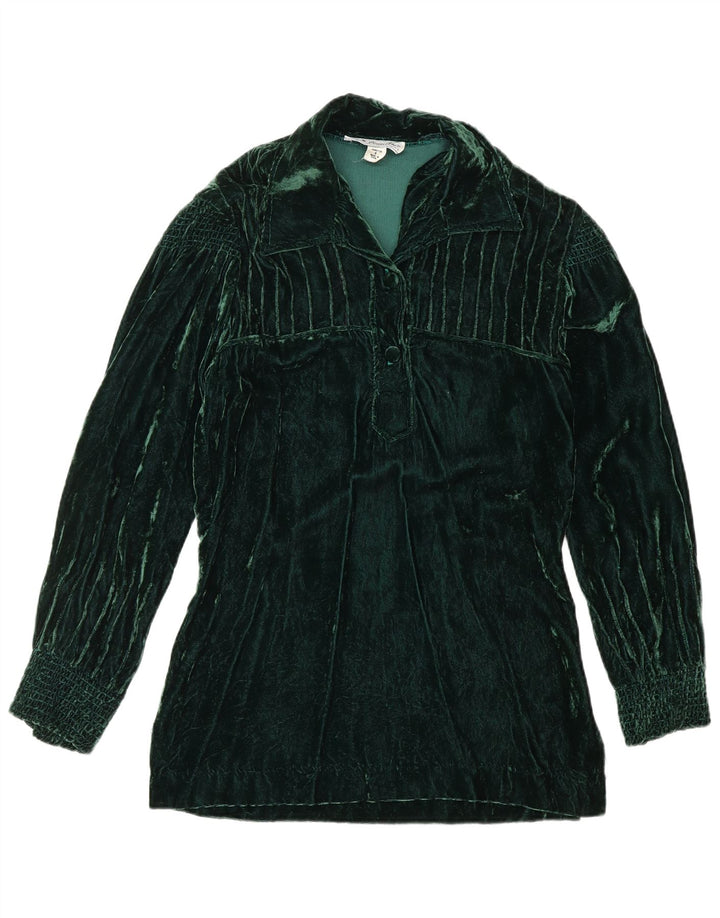 VINTAGE Womens Velvet Pullover Shirt US 8 Medium Green