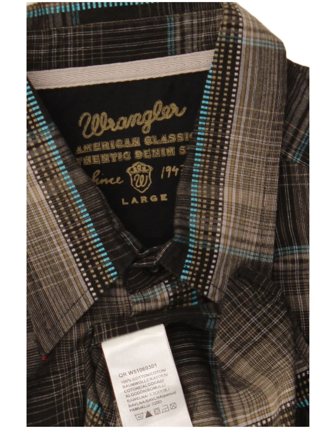 WRANGLER Mens Shirt Large Brown Check Cotton