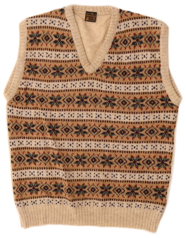 Mark Astor Mens Vest Tank Top XL Beige Fair Isle Wool