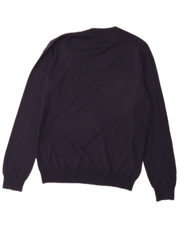 Zara Mens V-Neck Jumper Sweater Large Navy Blue Cotton
