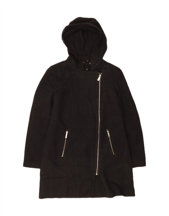 Calvin Klein Womens Hooded Overcoat UK 16 Large Black Wool