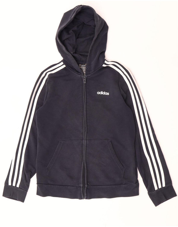 Adidas Womens Zip Hoodie Sweater UK 12/14 Medium Navy Blue Cotton
