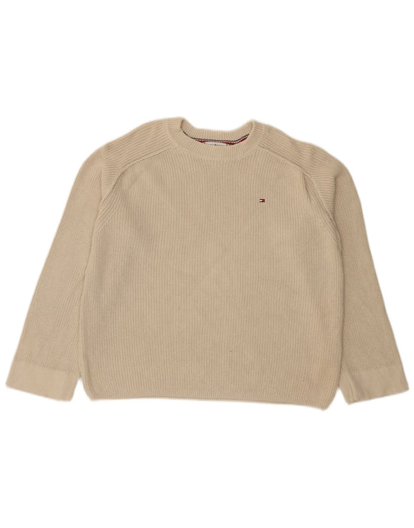 Tommy Hilfiger Womens Oversized Crew Neck Jumper Sweater UK 6 XS Beige