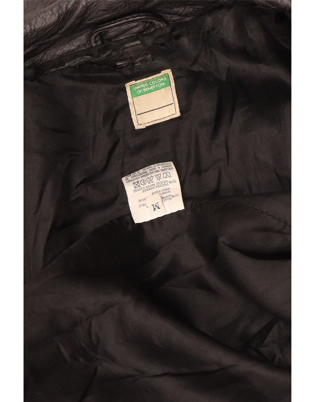 Benetton Womens Leather Jacket UK 14 Medium Black Leather
