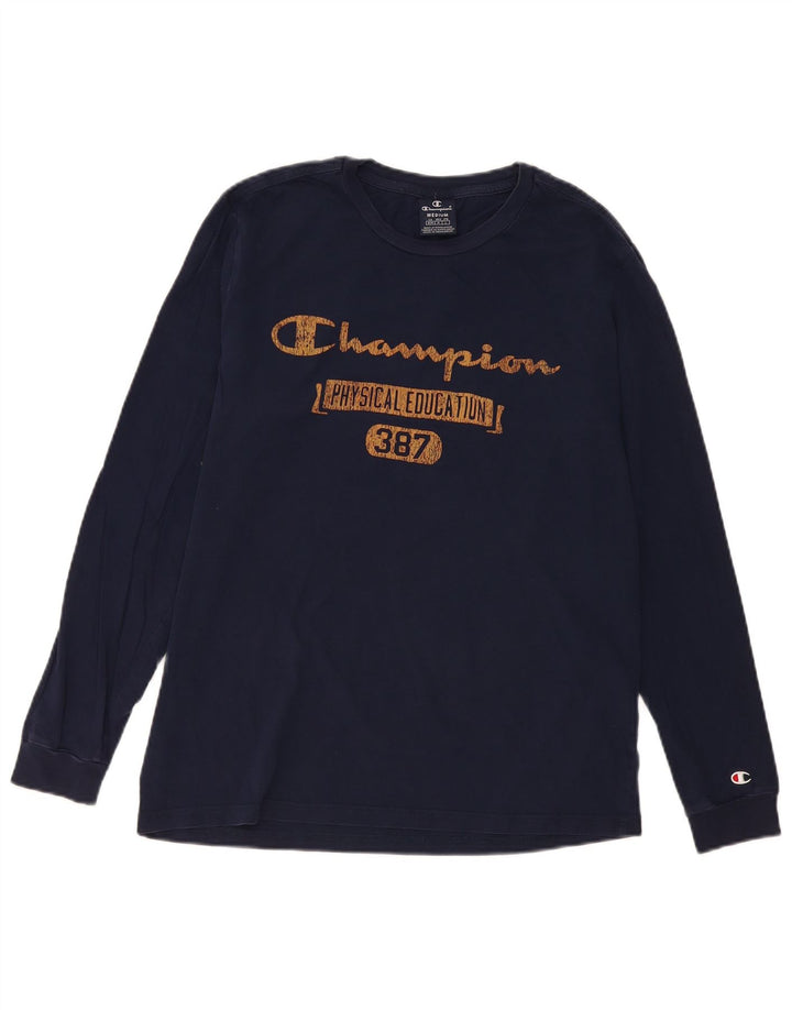 Champion Mens Graphic Top Long Sleeve Medium Navy Blue Cotton