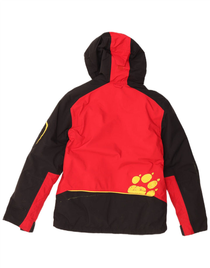 JACK WOLFSKIN Boys Graphic Hooded Rain Jacket 11-12 Years Red Colourblock