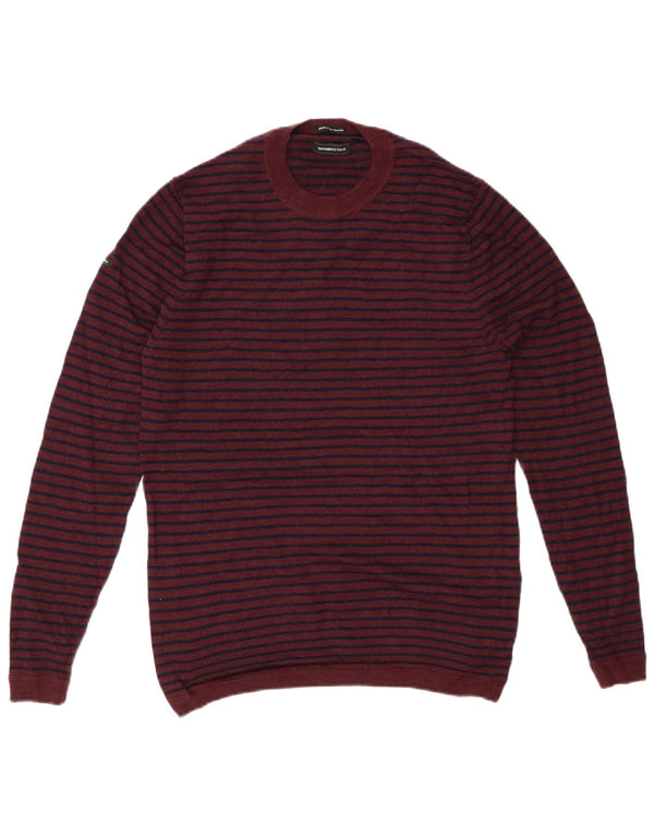 SUPERDRY Womens Crew Neck Jumper Sweater UK 14 Large Burgundy Striped