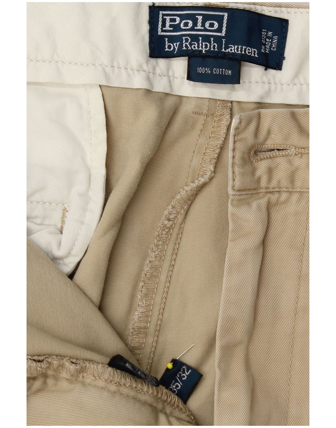 POLO RALPH LAUREN Mens Straight Chino Trousers W35 L30 Beige Cotton